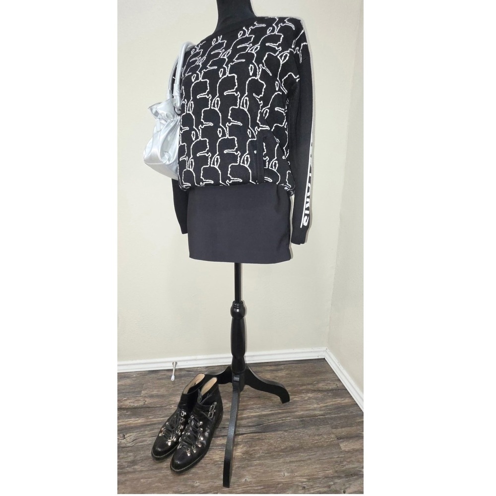 Karl Lagerfeld Paris Mens Logo Jacquard Crew Neck Sweater Black White Size M